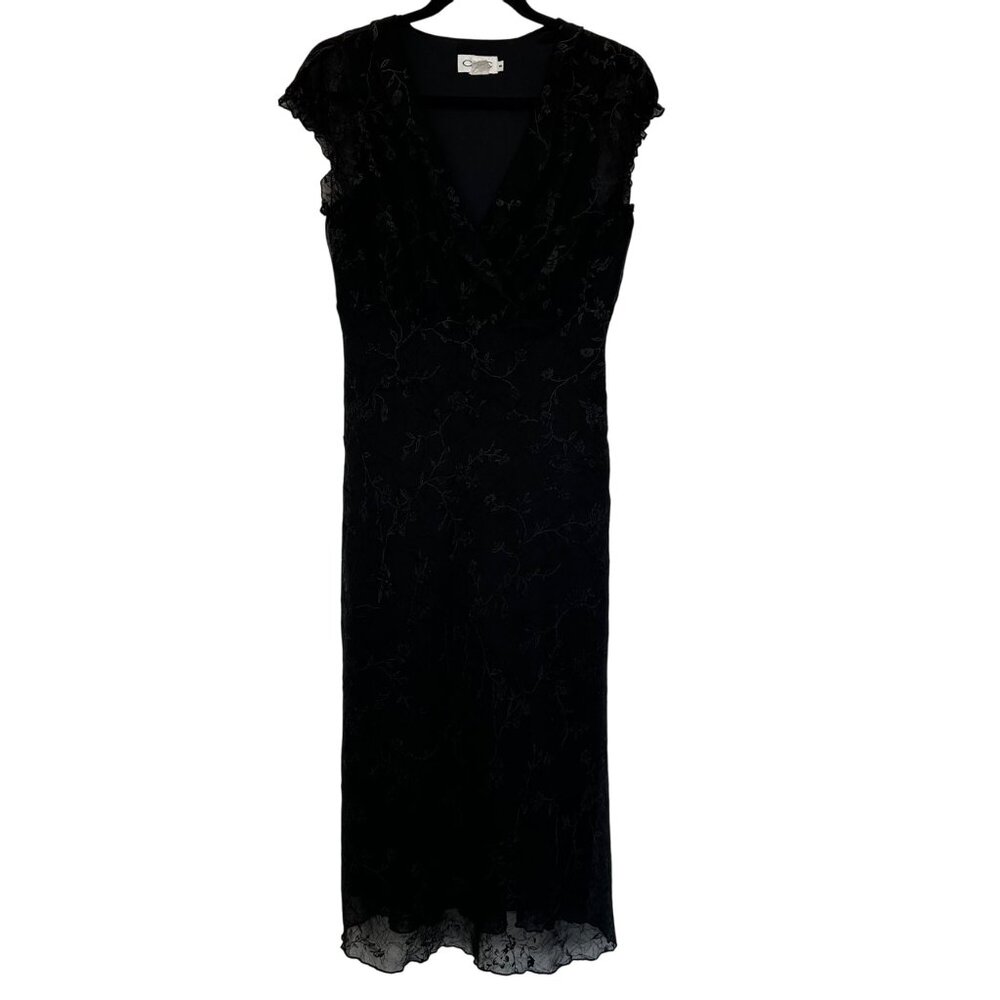 CDC Y2K Whimsigoth Fairy Grunge Babydoll V-Neck Floral Black Dress Sz 8 Textured
